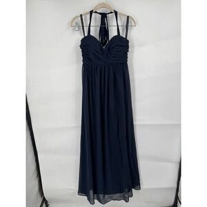 Bill Levkoff Halter Neck Maxi Dress Women 10 Navy Blue Sweetheart Neck Formal